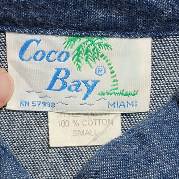 Vintage Coco Bay Miami Womens Mixed Print Chambray Full Zip Jacket Denim 80s SM - Picture 5 of 8